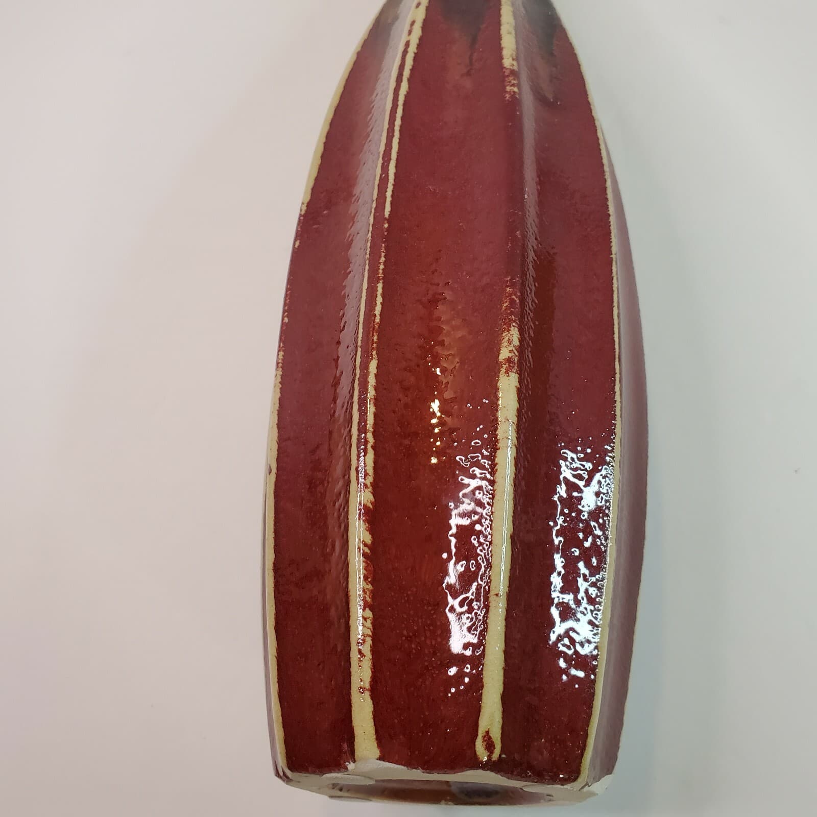 Studio Art Pottery Earthenware Vase Ribbed Glazed Brown Tan Greenish Unmarked - Thumbnail 4