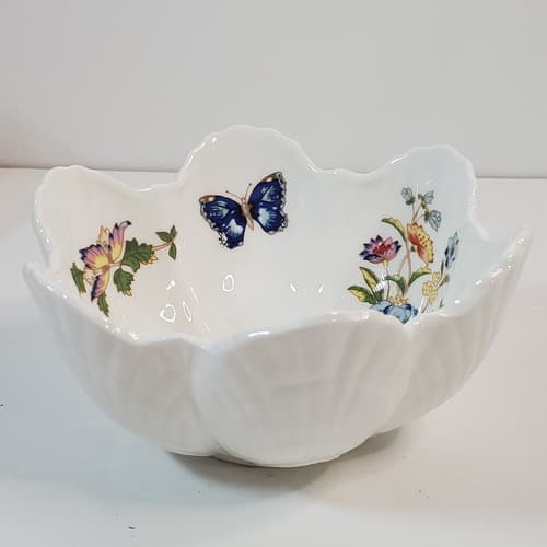 Vtg Aynsley England Cottage Garden Bone China Bowl Flowers Butterflies Scalloped - Thumbnail 2