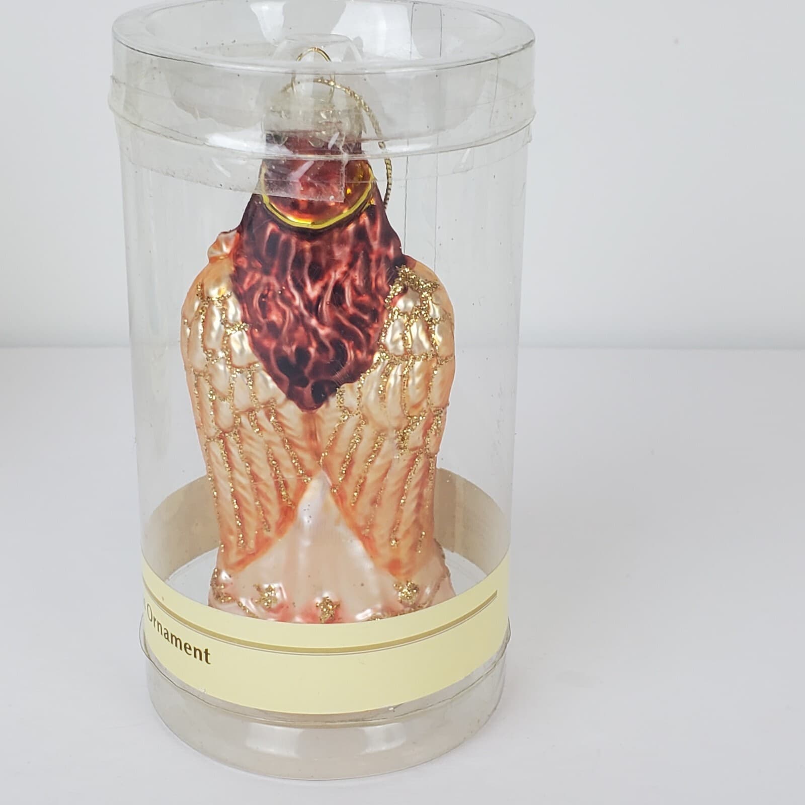 Vintage Christmas House Hand Painted Blown Glass Angel with Tree Ornament - Thumbnail 3