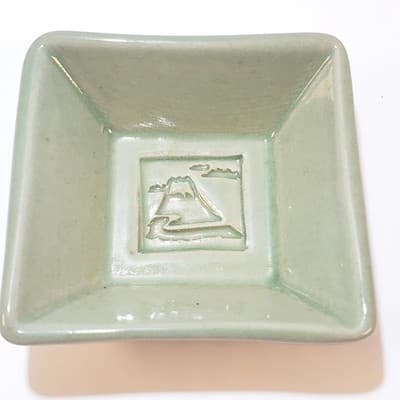Signed Art Pottery Handmade Green Glazed Ceramic Decorative Trinket Dish 3"