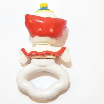 Vintage LHPC Clown Plastic Rubber Baby Rattle 1990's Kitsch Red & White - Thumbnail 2