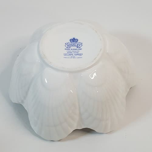 Vtg Aynsley England Cottage Garden Bone China Bowl Flowers Butterflies Scalloped - Thumbnail 5
