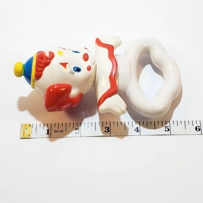 Vintage LHPC Clown Plastic Rubber Baby Rattle 1990's Kitsch Red & White - Thumbnail 5