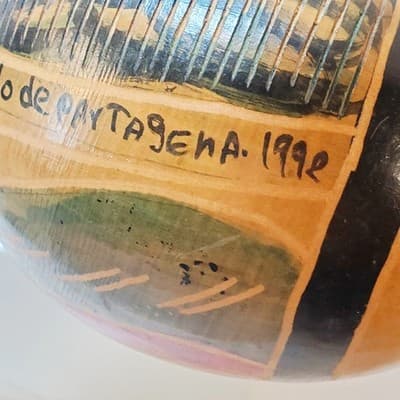 1992 Recuerdo de Cartagena Colombia Gourd Folk Art Fish Maraca DOES NOT RATTLE - Thumbnail 7