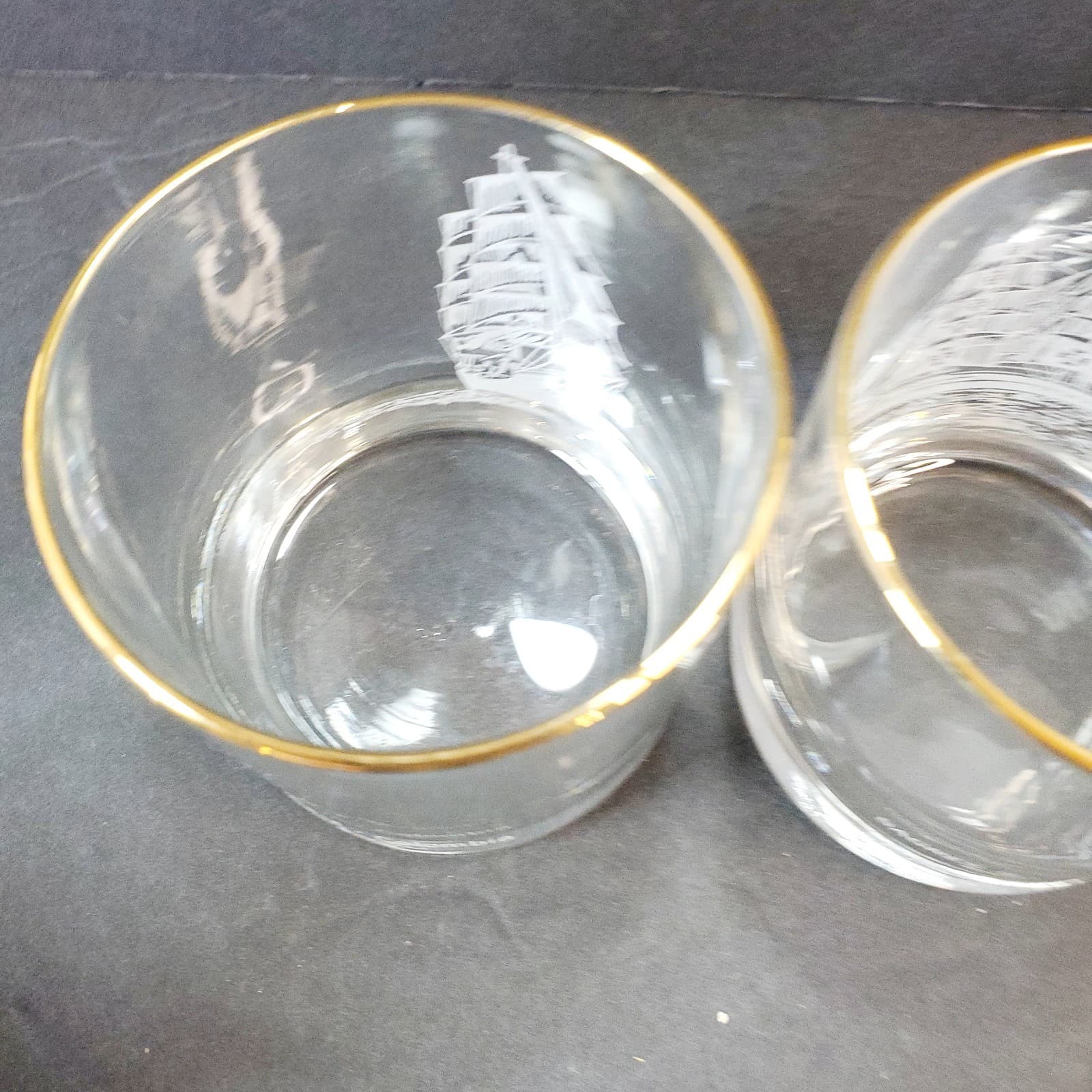 Vtg Set of 2 Houze Art Nautical Ship Clipper Whiskey Rocks Glasses 8 oz PT / COL - Thumbnail 8