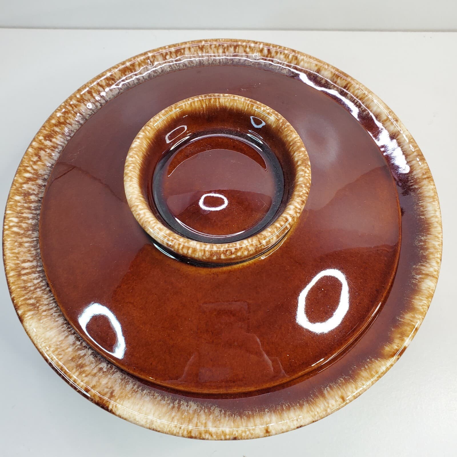 Vintage Hull 2-Tone Brown Drip Glaze 8" Oven Proof Covered Lidded Casserole USA - Thumbnail 2