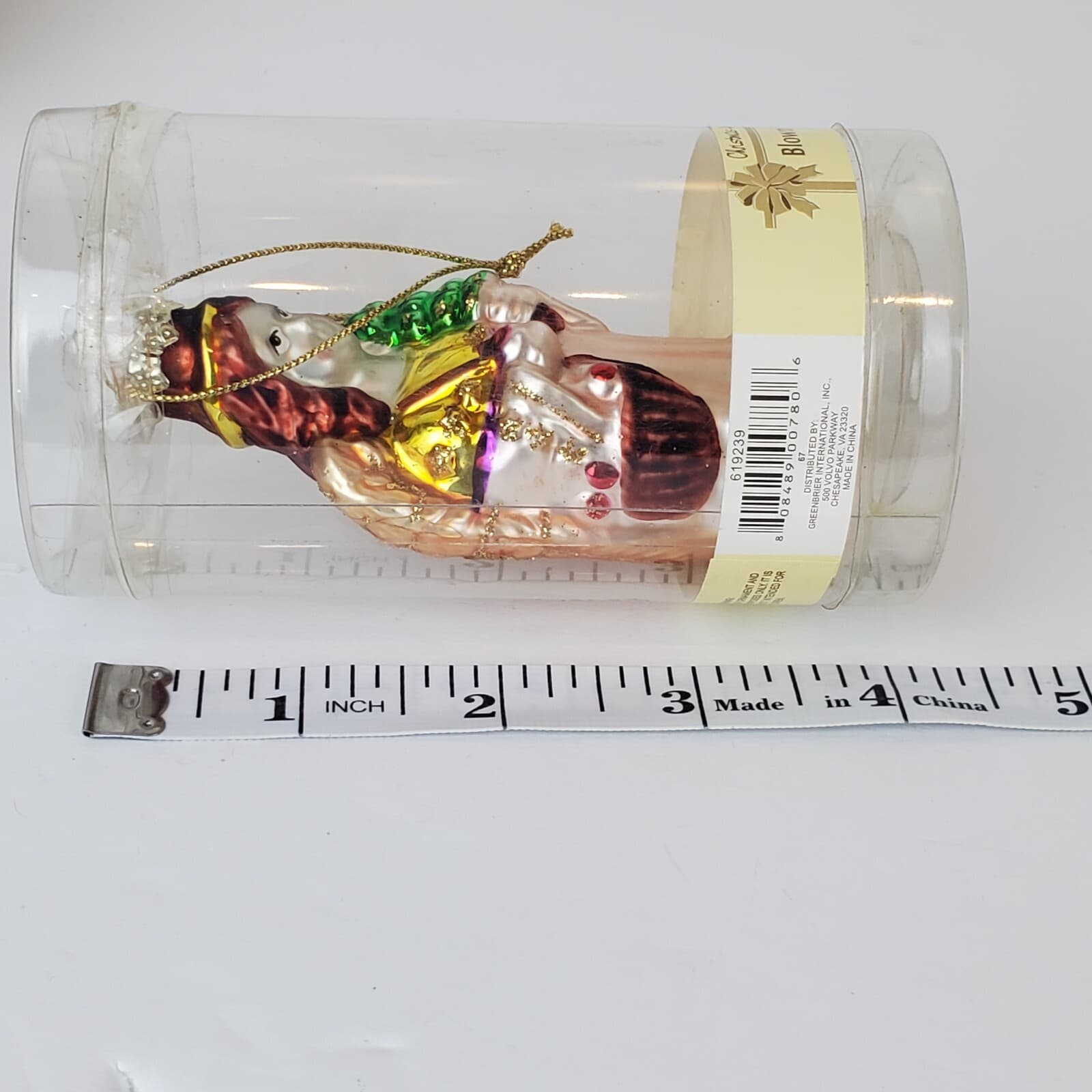 Vintage Christmas House Hand Painted Blown Glass Angel with Tree Ornament - Thumbnail 6