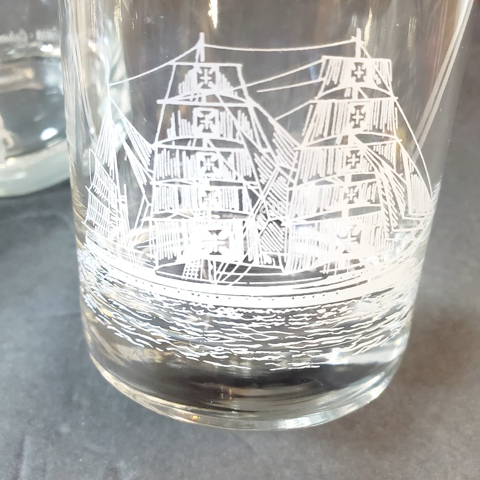 Vtg Set of 2 Houze Art Nautical Ship Clipper Whiskey Rocks Glasses 8 oz PT / COL - Thumbnail 3
