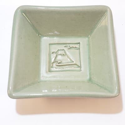 Signed Art Pottery Handmade Green Glazed Ceramic Decorative Trinket Dish 3" - Thumbnail 2
