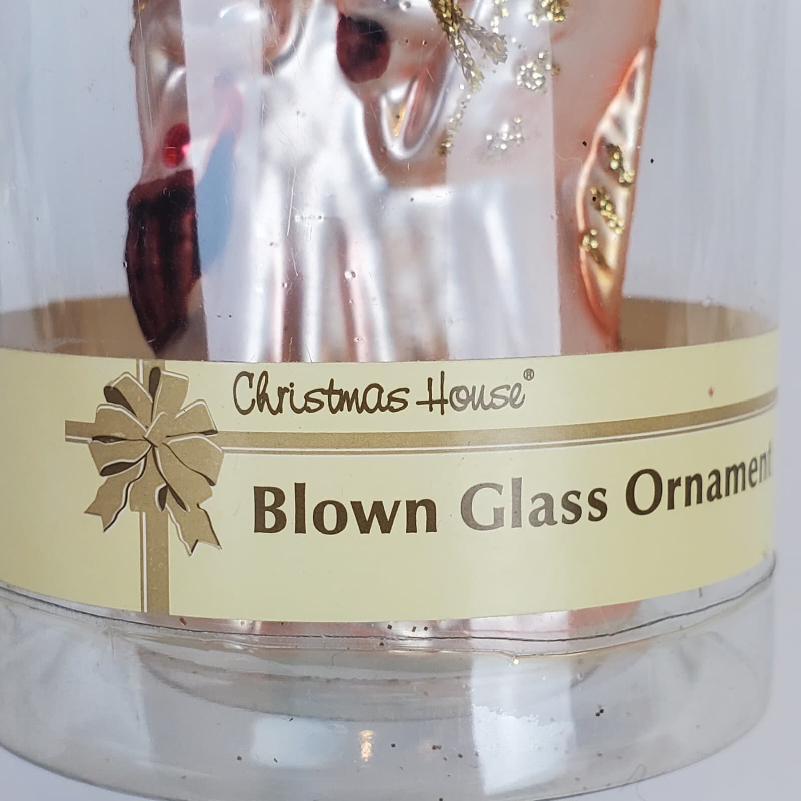 Vintage Christmas House Hand Painted Blown Glass Angel with Tree Ornament - Thumbnail 4