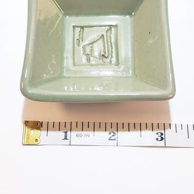 Signed Art Pottery Handmade Green Glazed Ceramic Decorative Trinket Dish 3" - Thumbnail 5