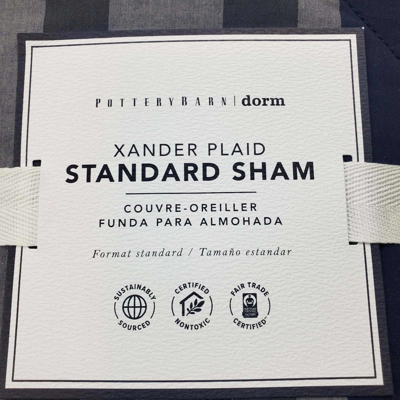 Pottery Barn Dorm Xander Blue Plaid Standard Sham 100% Cotton - Thumbnail 2