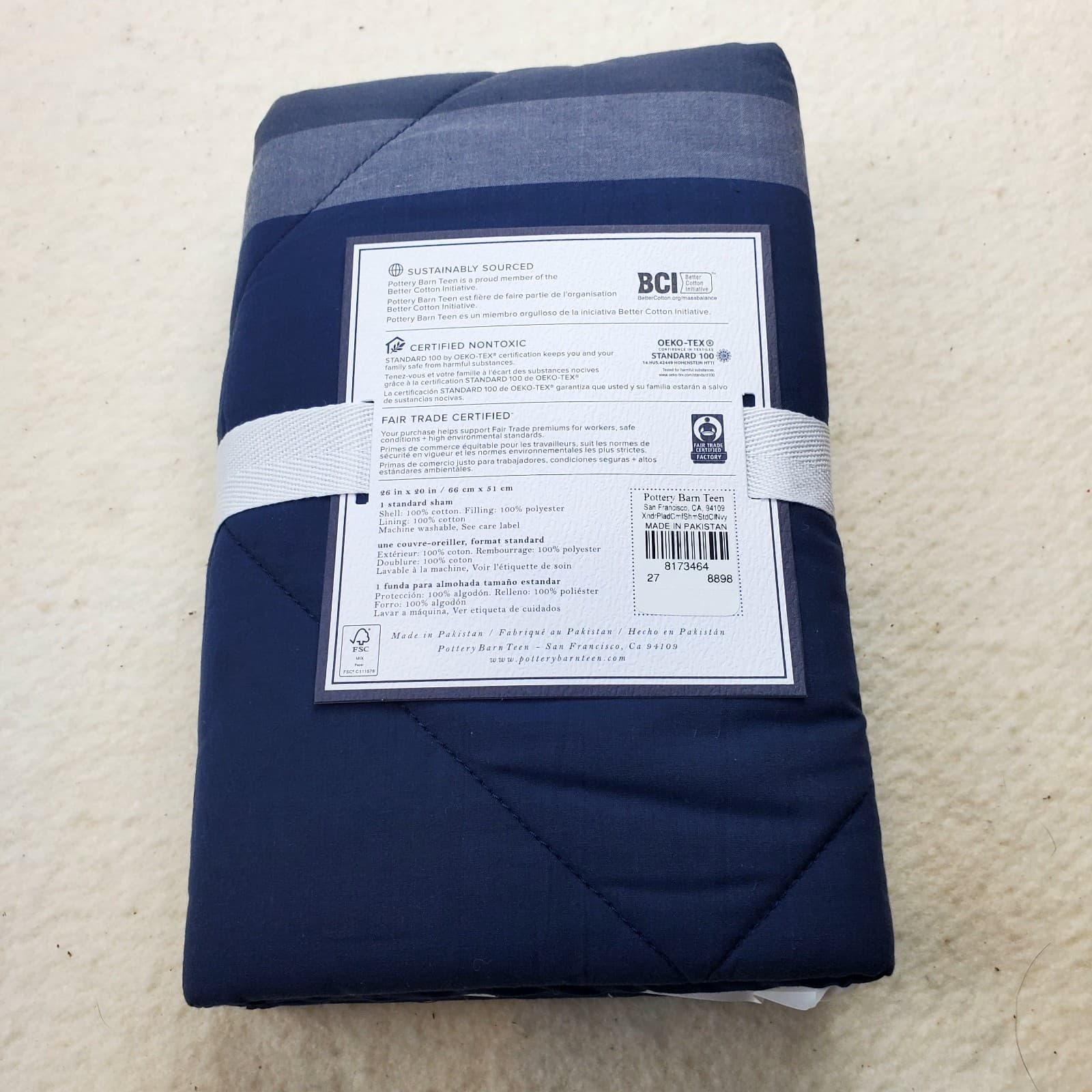 Pottery Barn Dorm Xander Blue Plaid Standard Sham 100% Cotton - Thumbnail 4
