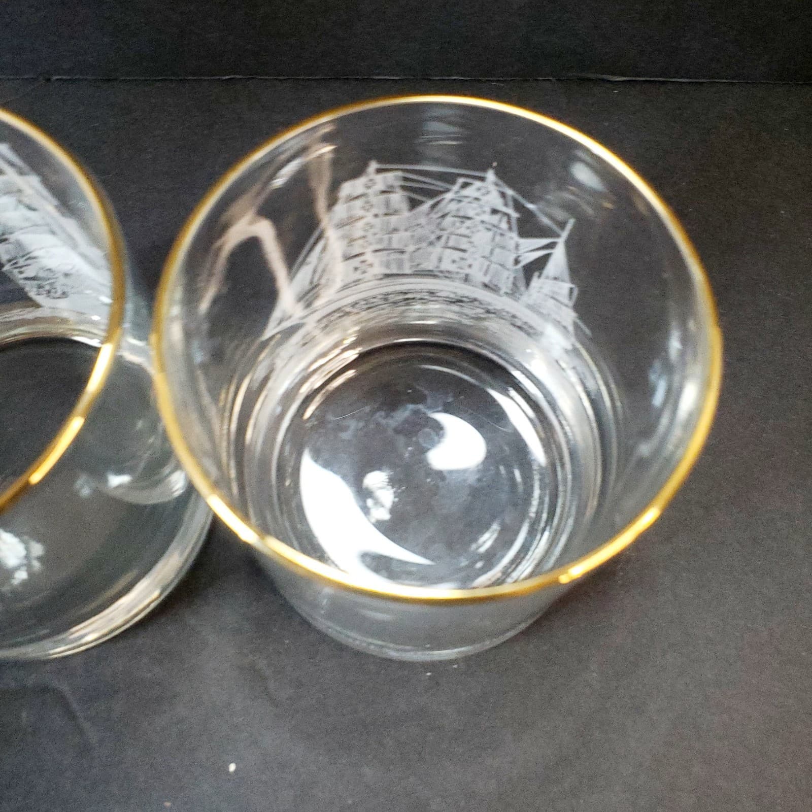 Vtg Set of 2 Houze Art Nautical Ship Clipper Whiskey Rocks Glasses 8 oz PT / COL - Thumbnail 7