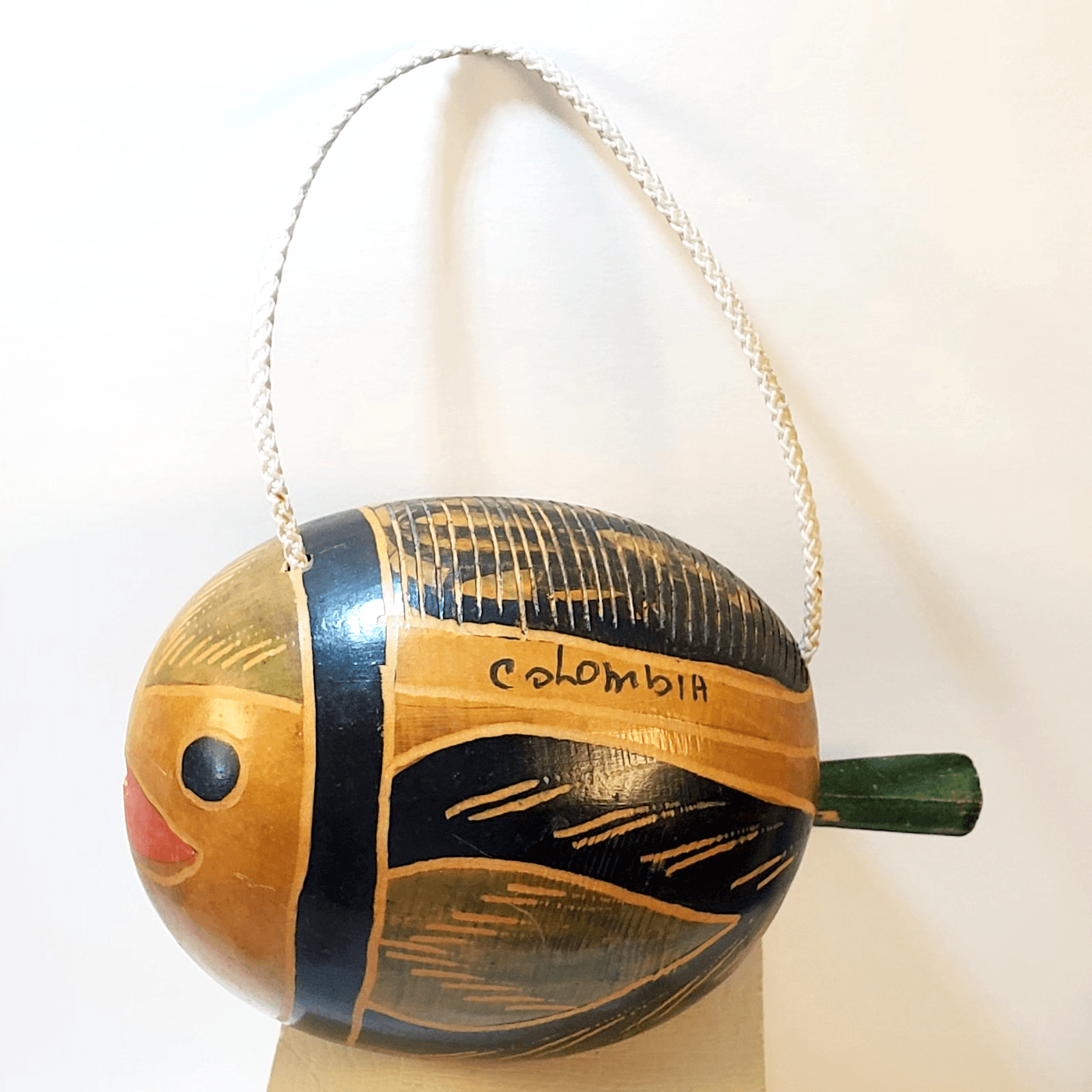 1992 Recuerdo de Cartagena Colombia Gourd Folk Art Fish Maraca DOES NOT RATTLE