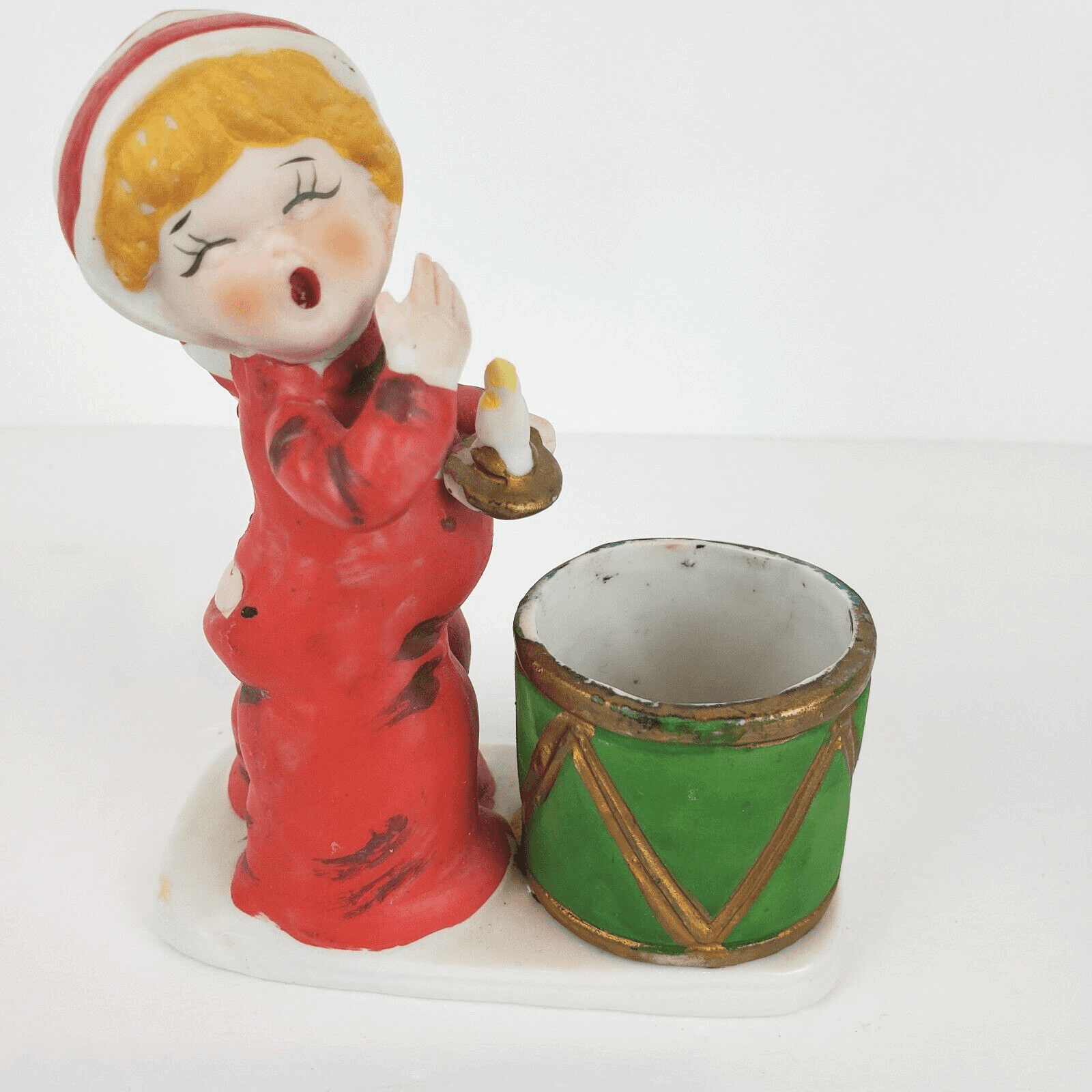 Vintage 1978 Jasco Christmas Luvkins Child Hat Yawning Red Pajamas Candle Holder