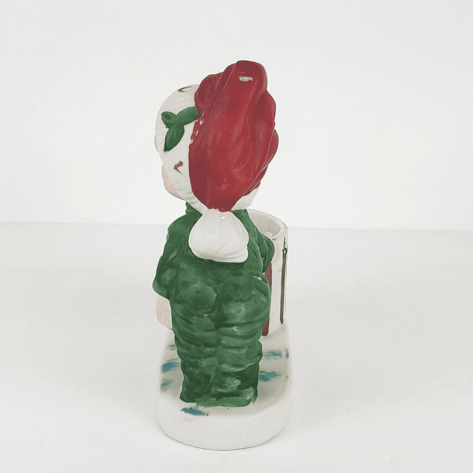 Vintage 1978 Jasco Christmas Luvkins Child Santa Hat Green Pajamas Candle Holder - Thumbnail 3