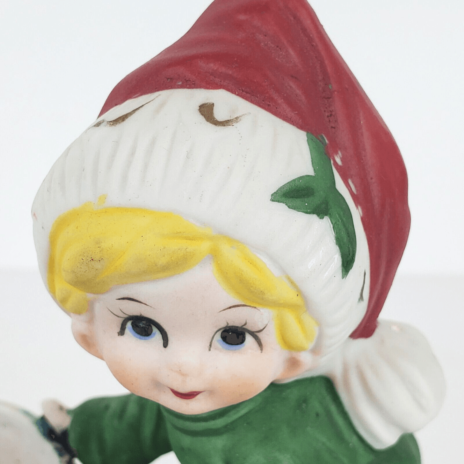 Vintage 1978 Jasco Christmas Luvkins Child Santa Hat Green Pajamas Candle Holder - Thumbnail 2