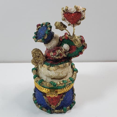 Holiday "Snowman" Resin Metal Trinket Box 4" Tall Hinged Lined Interior - Thumbnail 3