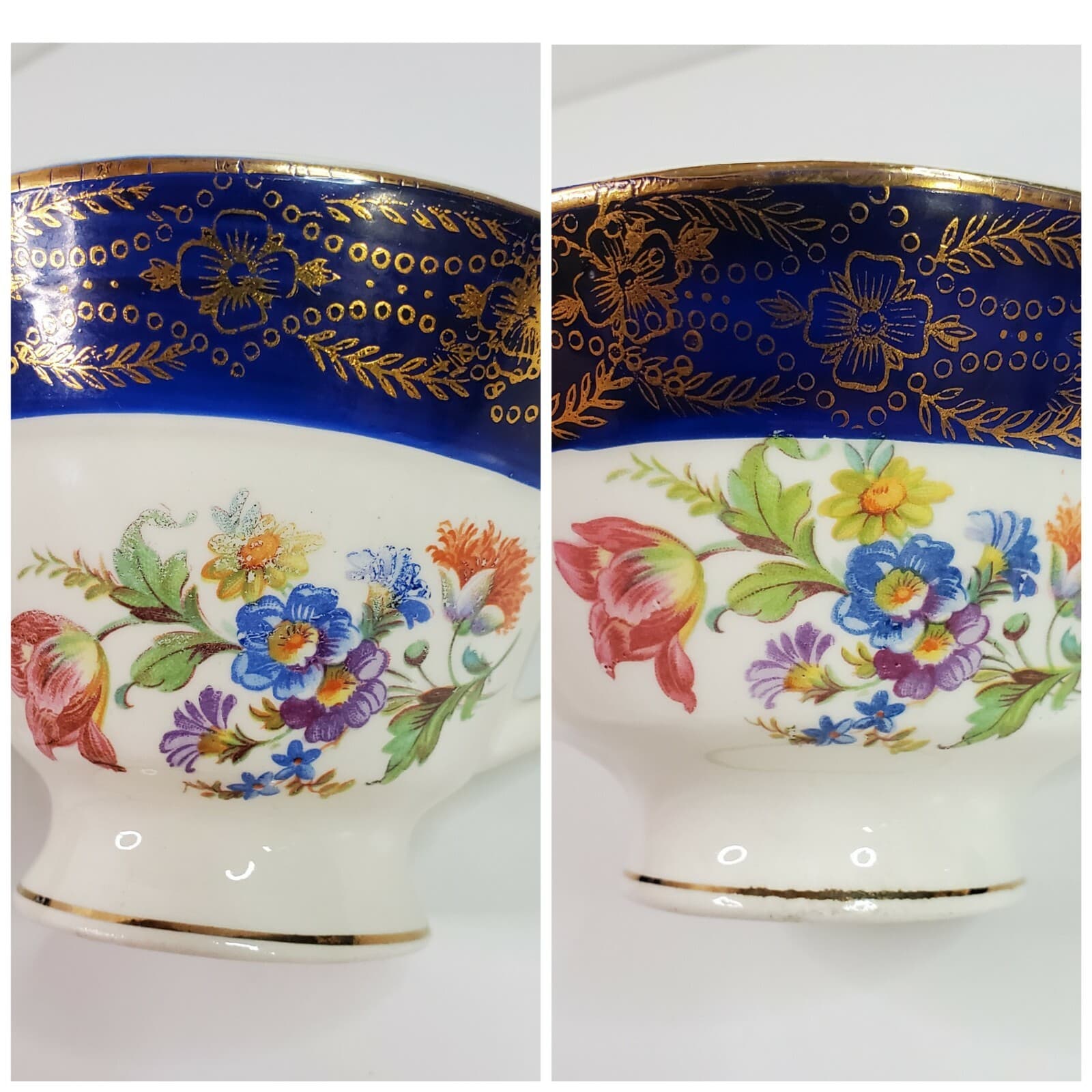 Vintage Royal Stetson Deluxe China Cobalt 22Kt Gold Floral Creamer & Sugar Set