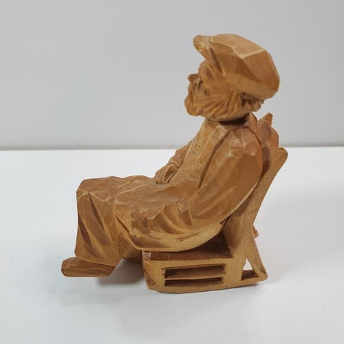 Vintage Hand Carved Wood Old Man Sitting in Rocking Chair Figurine Artist Signed - Thumbnail 4