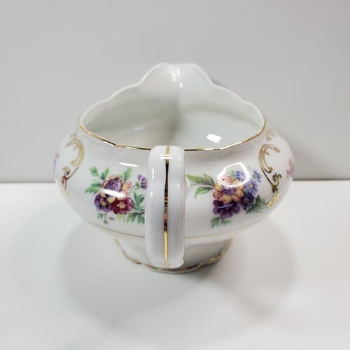 Vintage Victoria China Creamer Made In Czechoslovakia Floral Gold Scroll Pattern - Thumbnail 5