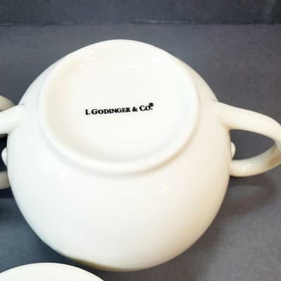 Vintage L. Godinger Co Cream Lace Reticulated Sugar Bowl with Lid & Creamer - Thumbnail 10