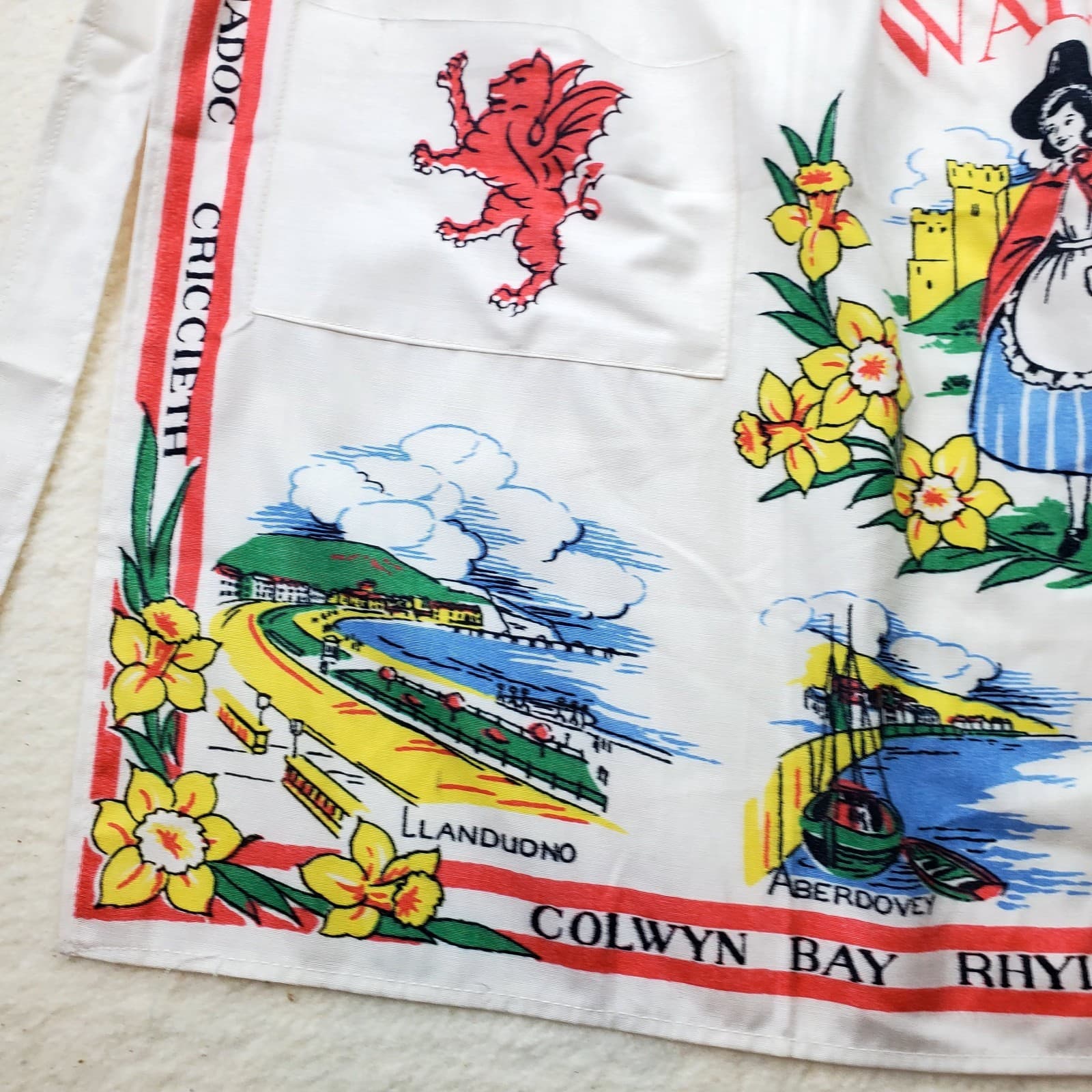 Vintage Wales Apron Souvenir Tourist Travel Protective Cover Garment Towns - Thumbnail 8