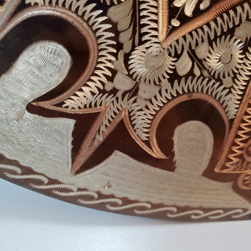 Vtg Ornate Etched Copper Decorative Wall Plate 9.75" Turkish Style Floral Design - Thumbnail 4