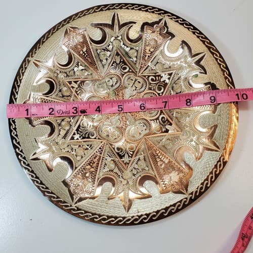 Vtg Ornate Etched Copper Decorative Wall Plate 9.75" Turkish Style Floral Design - Thumbnail 7
