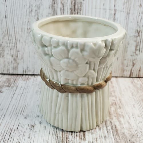 Vintage 1975 Fitz & Floyd Off-White Flower Floral Bouquet Brown Bow Vase 3 5/8" - Thumbnail 4