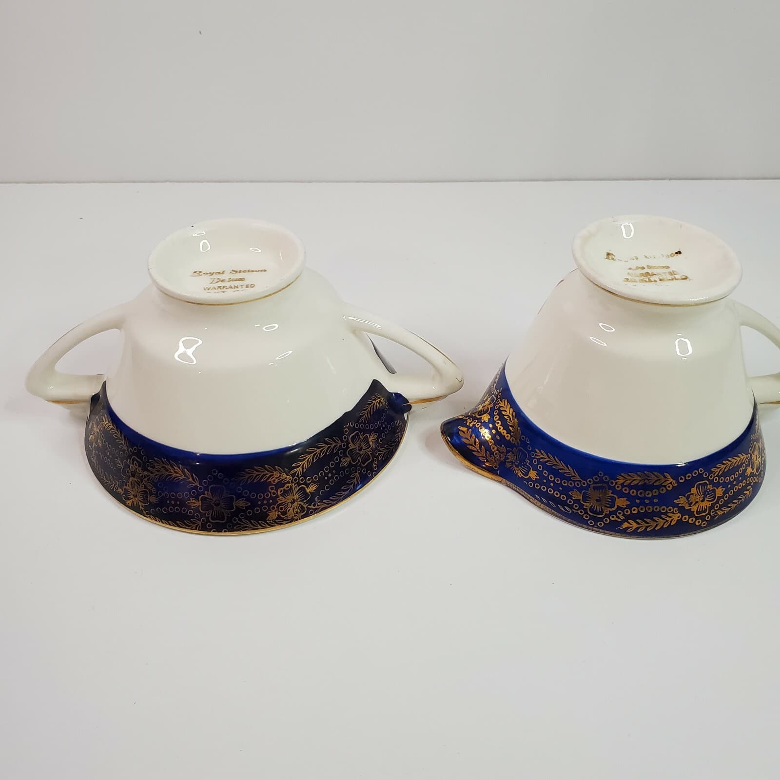 Vintage Royal Stetson Deluxe China Cobalt 22Kt Gold Floral Creamer & Sugar Set - Thumbnail 9