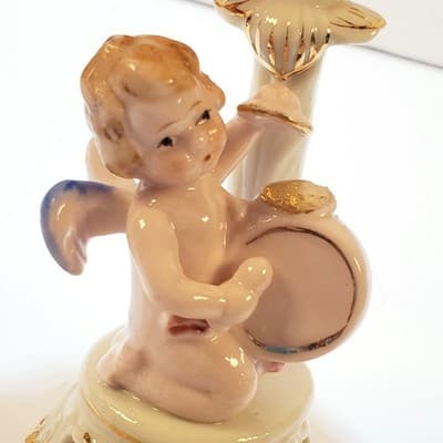 Vtg Japan Porcelain Angel Cherub Drummer Band Drum Choir Candle Holder Figurine - Thumbnail 5