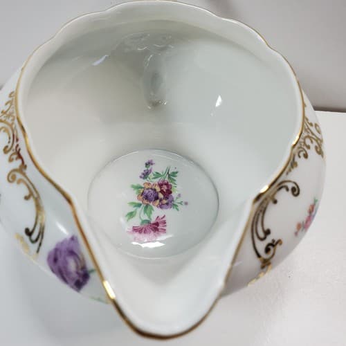Vintage Victoria China Creamer Made In Czechoslovakia Floral Gold Scroll Pattern - Thumbnail 3