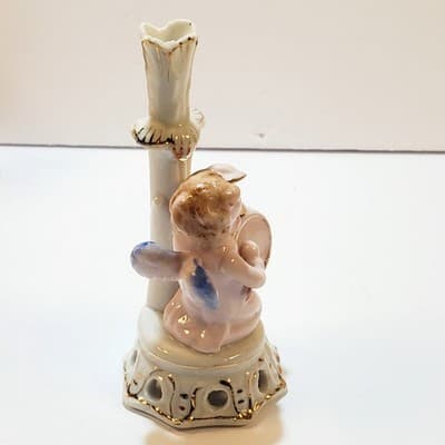 Vtg Japan Porcelain Angel Cherub Drummer Band Drum Choir Candle Holder Figurine - Thumbnail 4