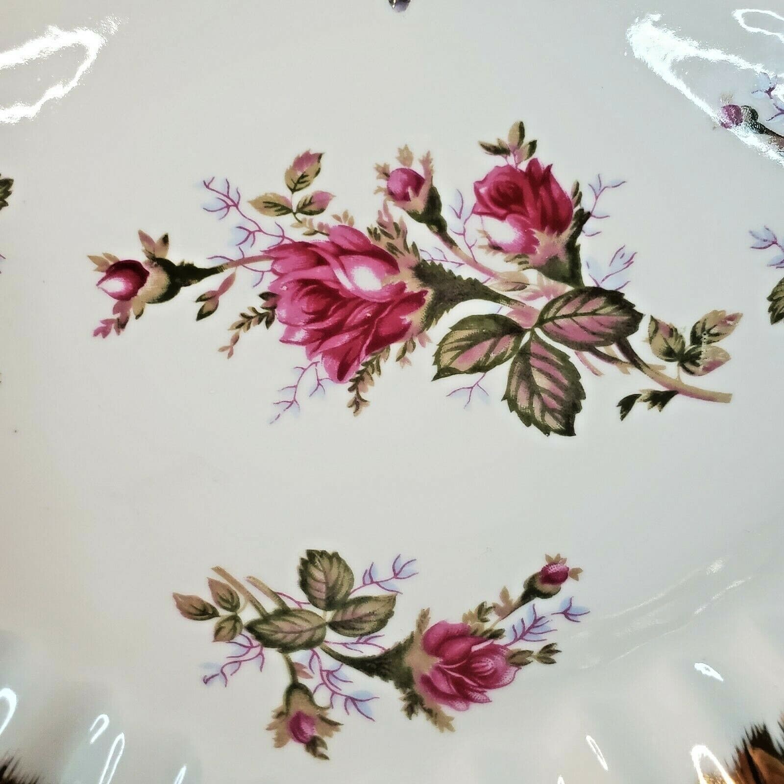 Vintage Moss Rose China Floral Candy Dish Japan Scalloped Gold Rim W/ Handle - Thumbnail 5