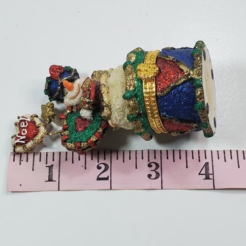 Holiday "Snowman" Resin Metal Trinket Box 4" Tall Hinged Lined Interior - Thumbnail 8