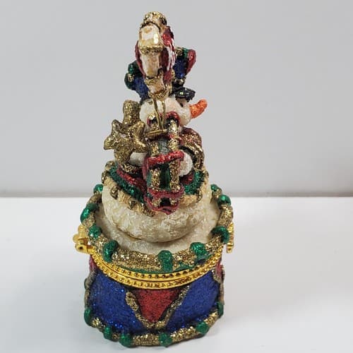 Holiday "Snowman" Resin Metal Trinket Box 4" Tall Hinged Lined Interior - Thumbnail 2