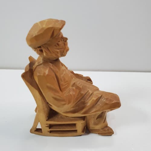 Vintage Hand Carved Wood Old Man Sitting in Rocking Chair Figurine Artist Signed - Thumbnail 2
