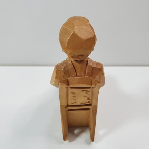 Vintage Hand Carved Wood Old Man Sitting in Rocking Chair Figurine Artist Signed - Thumbnail 3
