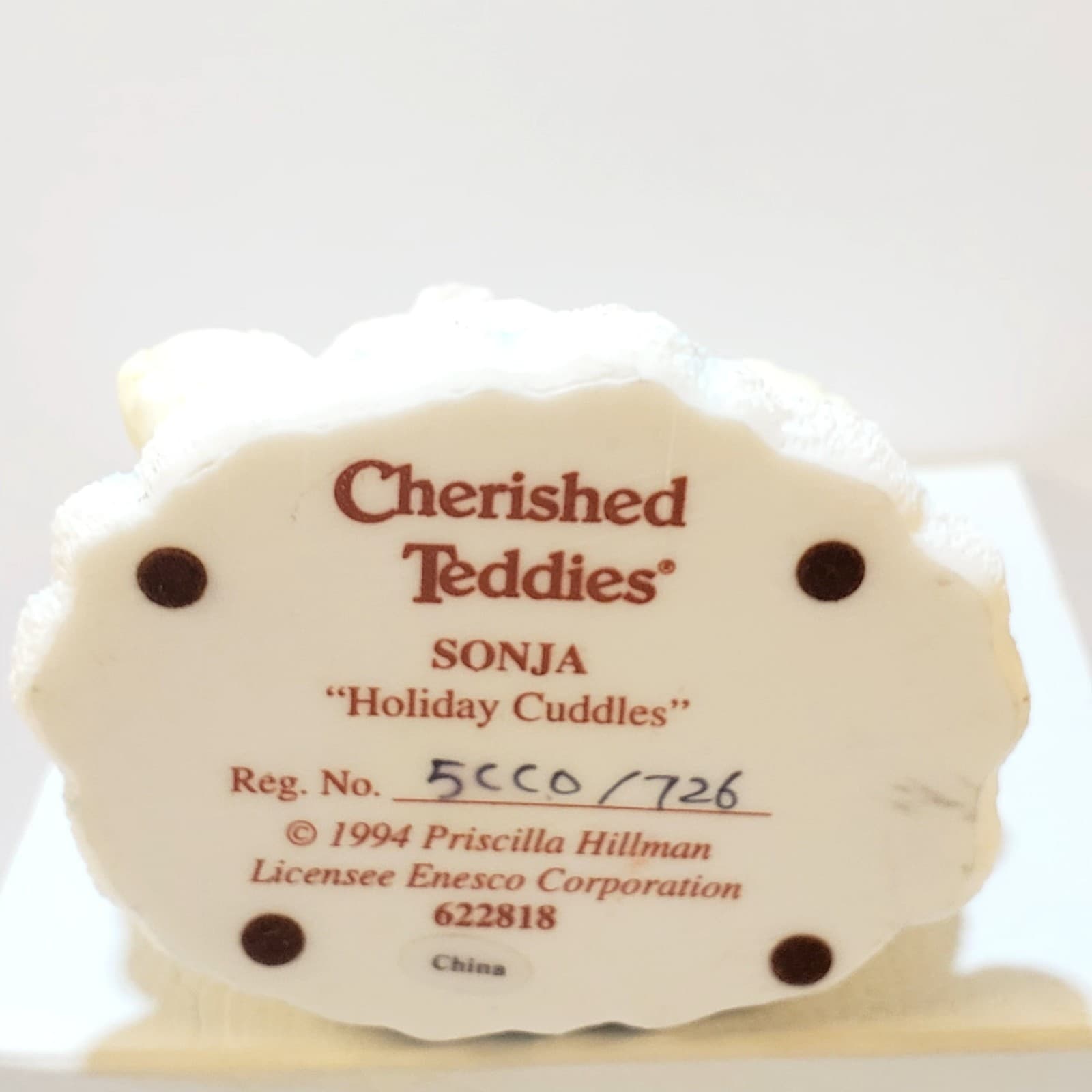 Vintage 1994 Cherished Teddies Sonja Holiday Cuddles Figurine Bears Bunnies - Thumbnail 5