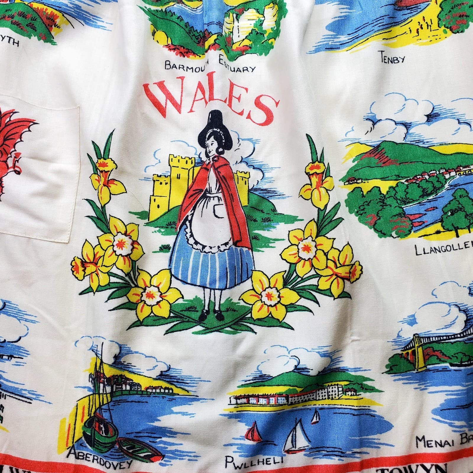 Vintage Wales Apron Souvenir Tourist Travel Protective Cover Garment Towns - Thumbnail 2