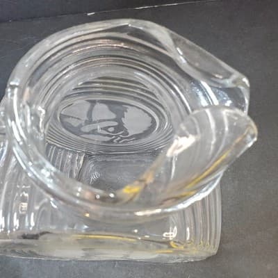 Vtg Clear Disc Glass Round Art Deco Ribbed Juice Pitcher with Etched Leaf Design - Thumbnail 7