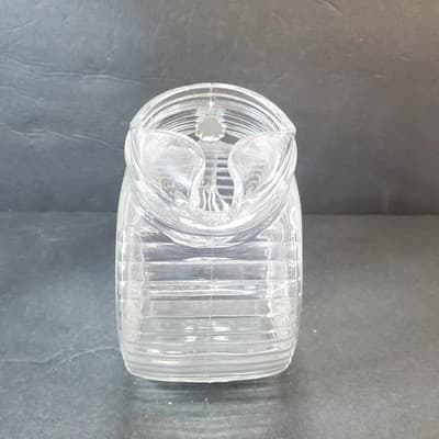 Vtg Clear Disc Glass Round Art Deco Ribbed Juice Pitcher with Etched Leaf Design - Thumbnail 3