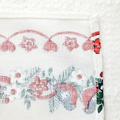 Vtg Linen Woven Textile Red Black Birds Flowers Dresser Scarf Table Runner 38" - Thumbnail 4