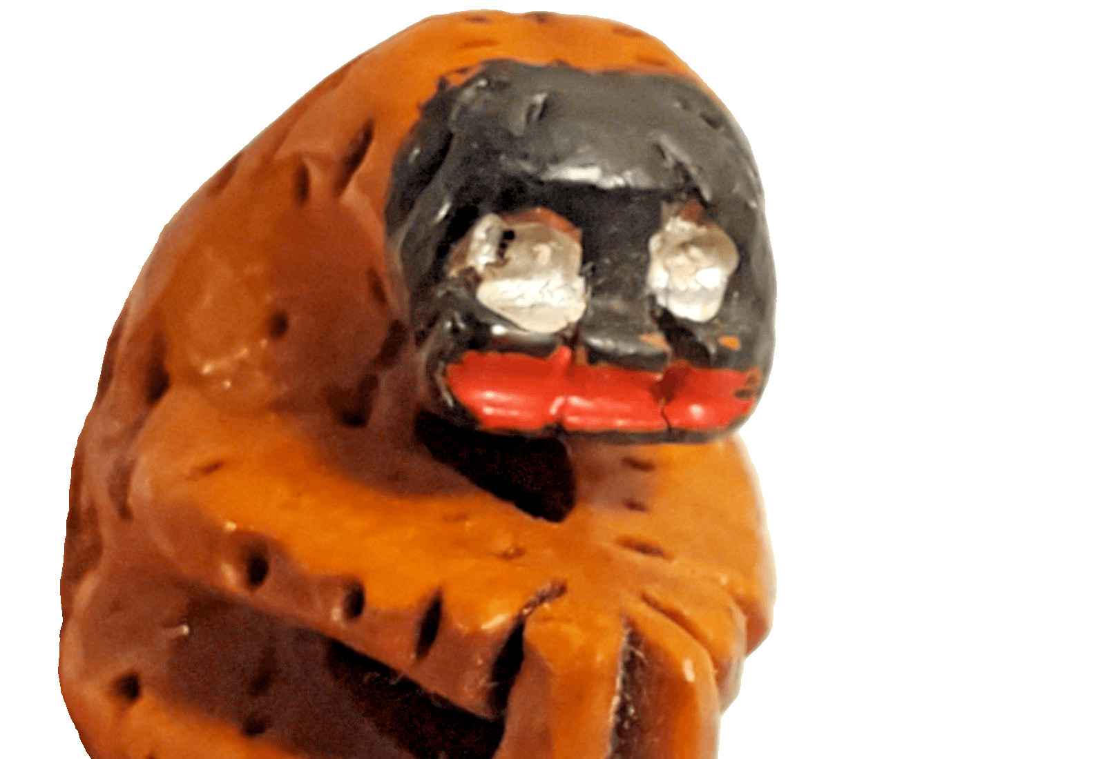 Vintage Carved Peach Pit Miniature Monkey Painted Face Holding Tail - Thumbnail 2