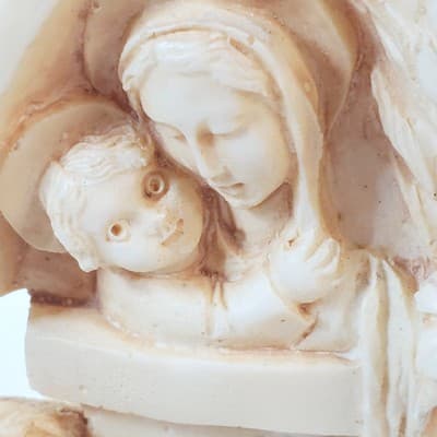 Vtg Resin Madonna & Child with Adoring Girl and Lamb Religious Figurine Statue - Thumbnail 2