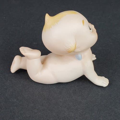 Vintage Made in Japan Kewpie Laying Tumbling Bisque Blue Wing Cherub Figurine - Thumbnail 4