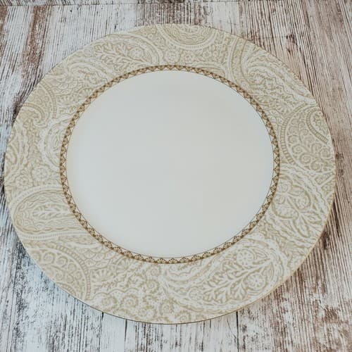 Kay Unger NY Paisley Shimmer Platinum Taupe Round 11" Dinner Serving Chop Plate