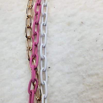 Torrid 3 Row Strand Layered Oval Link Chain Necklace Pink White Gold Tone NEW - Thumbnail 3